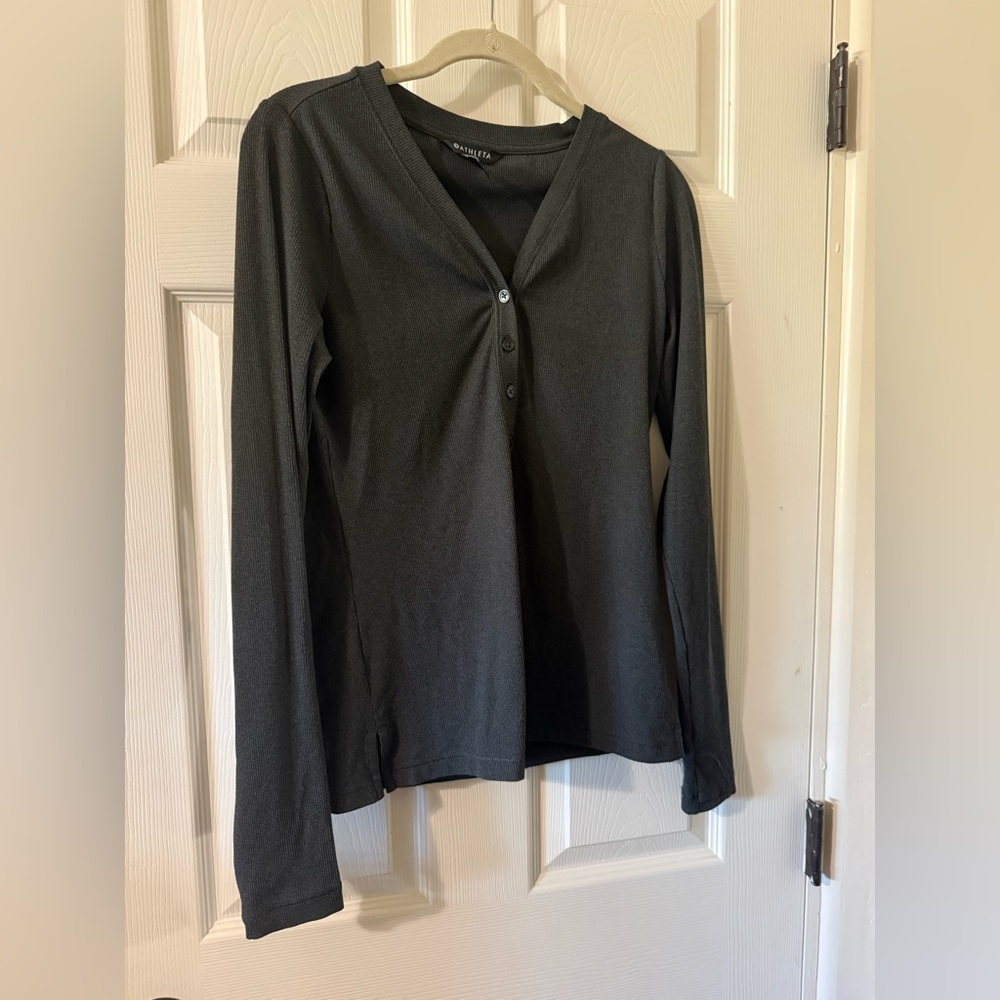 Athleta Charcoal Long-Sleeve Henley Top